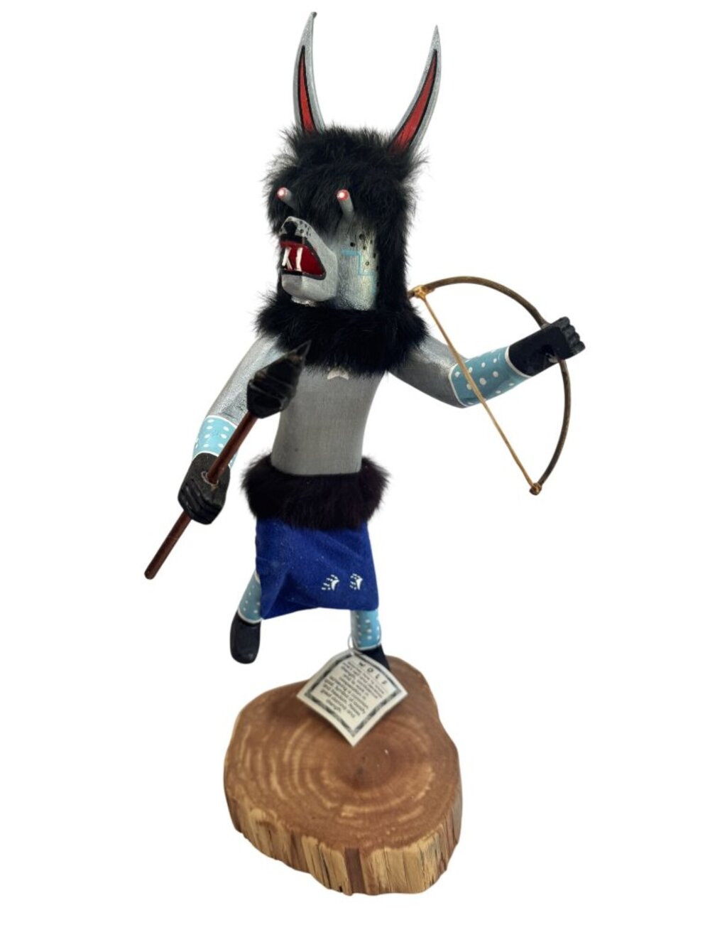 Wolf Navajo Kachina Doll PL Begay 14" Dine Signed Bow Arrow Native American - Picture 2 of 9